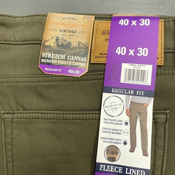 NEW Weatherproof Vintage Men's 40x30 Regular Fit Green Stretch Canvas Workwear - Picture 5 of 8